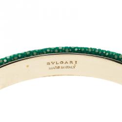 Bvlgari Serpenti Forever Enamel & Green Galuchat Leather Gold Plated Open Cuff Bracelet 17cm