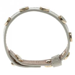Bvlgari Gold Plated Studs & Cream Leather Bracelet