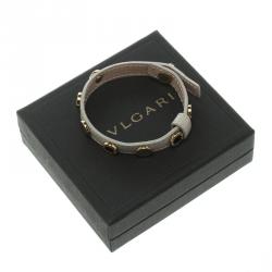 Bvlgari Gold Plated Studs & Cream Leather Bracelet