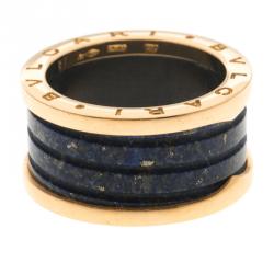 Pre Owned Bvlgari B.Zero1 Blue Marble 18k Rose Gold Band Ring Size 57