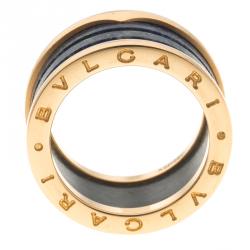 Pre Owned Bvlgari B.Zero1 Blue Marble 18k Rose Gold Band Ring Size 57