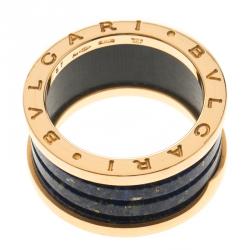 Pre Owned Bvlgari B.Zero1 Blue Marble 18k Rose Gold Band Ring Size 57