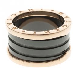 Pre Owned Bvlgari B.Zero1 4-Band Black Ceramic Rose Gold Ring Size 54
