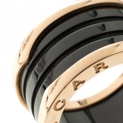 Pre Owned Bvlgari B.Zero1 4-Band Black Ceramic Rose Gold Ring Size 54