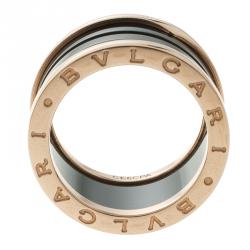 Pre Owned Bvlgari B.Zero1 4-Band Black Ceramic Rose Gold Ring Size 54
