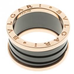 Pre Owned Bvlgari B.Zero1 4-Band Black Ceramic Rose Gold Ring Size 54