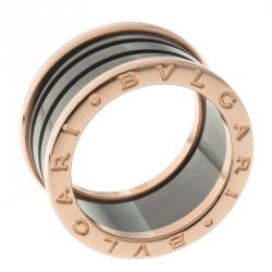 Bvlgari B.Zero1 4-band Ceramic and Rose Gold Ring Size 54