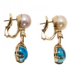 Pre Owned Bvlgari Allegra Akoya Pearl Diamond Blue Topaz Yellow Gold Earrings