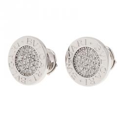 Pre Owned Bvlgari Bvlgari Diamond Pavè 18K White Gold Stud Earrings