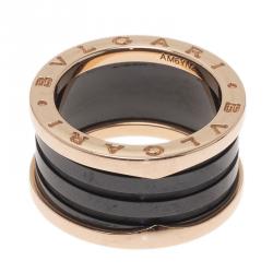 Pre Owned Bvlgari B.Zero1 4-band Black Ceramic Rose Gold Ring Size 55
