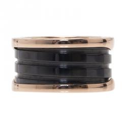 Pre Owned Bvlgari B.Zero1 4-band Black Ceramic Rose Gold Ring Size 55