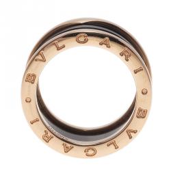 Pre Owned Bvlgari B.Zero1 4-band Black Ceramic Rose Gold Ring Size 55