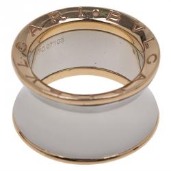 Pre Owned Bvlgari Anish Kapoor B.Zero1 Pink Gold and Steel Ring Size 52