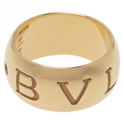 Pre Owned Bvlgari Monologo Yellow Gold Band Ring Size 57 