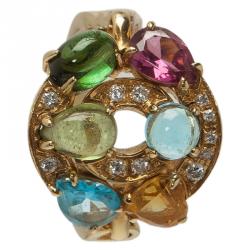 Bvlgari Astrale Colored Gemstones Yellow Gold Ring Size 53