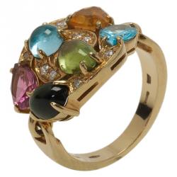 Bvlgari Astrale Colored Gemstones Yellow Gold Ring Size 53