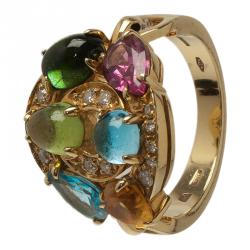 Bvlgari Astrale Colored Gemstones Yellow Gold Ring Size 53