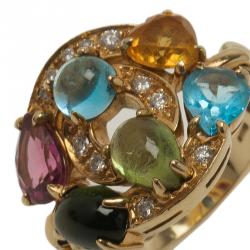 Bvlgari Astrale Colored Gemstones Yellow Gold Ring Size 53