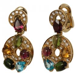 Pre Owned Bvlgari Astrale Colored Gemstones Yellow Gold Earrings