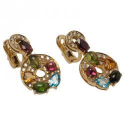 Pre Owned Bvlgari Astrale Colored Gemstones Yellow Gold Earrings