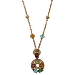 Pre Owned Bvlgari Astrale Multicolored Gemstones Large Yellow Gold  Pendant Necklace