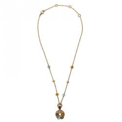 Pre Owned Bvlgari Astrale Multicolored Gemstones Large Yellow Gold  Pendant Necklace