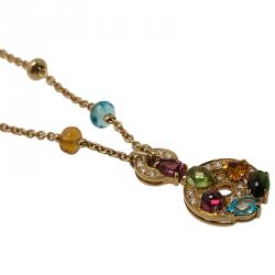 Pre Owned Bvlgari Astrale Multicolored Gemstones Large Yellow Gold  Pendant Necklace