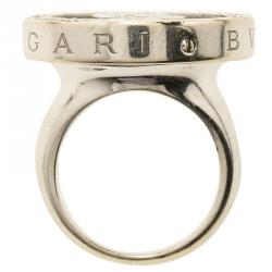 Pre Owned Bvlgari Optical Illusion White Gold and Black Onyx Ring Size 51