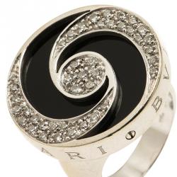 Pre Owned Bvlgari Optical Illusion White Gold and Black Onyx Ring Size 51