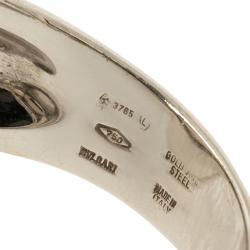 Pre Owned Bvlgari Optical Illusion White Gold and Black Onyx Ring Size 51