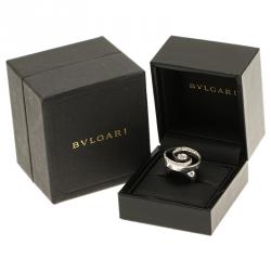 Pre Owned Bvlgari Optical Illusion White Gold and Black Onyx Ring Size 51