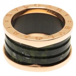 Pre Owned Bvlgari B.Zero1 Rose Gold and Green Marble Ring Size 53