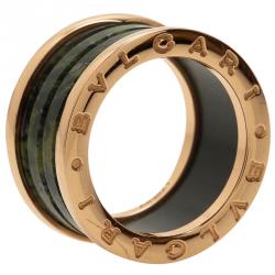 Pre Owned Bvlgari B.Zero1 Rose Gold and Green Marble Ring Size 53