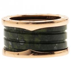 Pre Owned Bvlgari B.Zero1 Rose Gold and Green Marble Ring Size 53