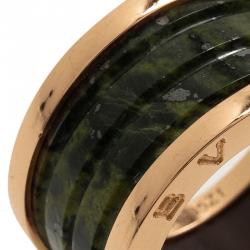 Pre Owned Bvlgari B.Zero1 Rose Gold and Green Marble Ring Size 53