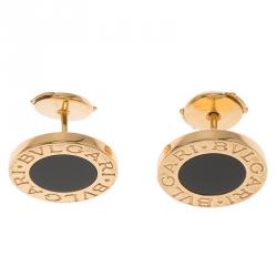 Pre Owned Bvlgari Onyx Yellow Gold Stud Earrings