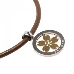 Pre Owned Bvlgari Tondo Flower Gold and Stainless Steel Pendant Necklace