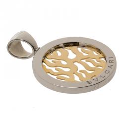 Pre Owned Bvlgari Tondo Fire Stainless Steel and Yellow Gold Medium Pendant