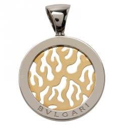 Pre Owned Bvlgari Tondo Fire Stainless Steel and Yellow Gold Medium Pendant