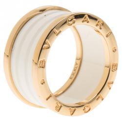 Pre Owned Bvlgari B.Zero1 White Ceramic Rose Gold Band Ring Size 54