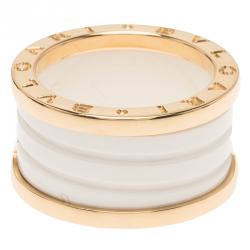 Pre Owned Bvlgari B.Zero1 White Ceramic Rose Gold Band Ring Size 54