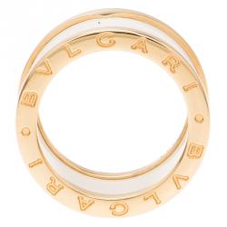 Pre Owned Bvlgari B.Zero1 White Ceramic Rose Gold Band Ring Size 54