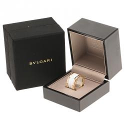 Pre Owned Bvlgari B.Zero1 White Ceramic Rose Gold Band Ring Size 54