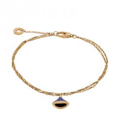 Pre Owned Bvlgari Divas' Dream Lapiz Lazuli Charm Rose Gold Chain Bracelet 18cm