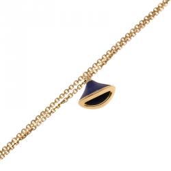Pre Owned Bvlgari Divas' Dream Lapiz Lazuli Charm Rose Gold Chain Bracelet 18cm