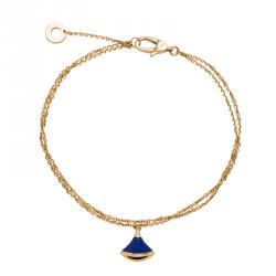 Pre Owned Bvlgari Divas' Dream Lapiz Lazuli Charm Rose Gold Chain Bracelet 18cm