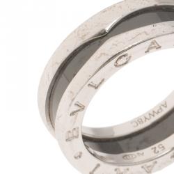 Pre Owned Bvlgari Save the Children 1-Band Black Ceramic Silver Ring Size 52