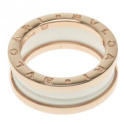 Pre Owned Bvlgari B.Zero1 White Ceramic Rose Gold Band Ring Size 55