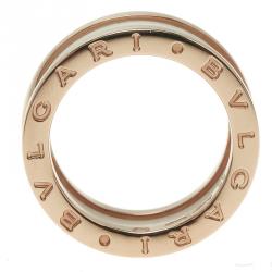 Pre Owned Bvlgari B.Zero1 White Ceramic Rose Gold Band Ring Size 55