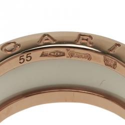 Pre Owned Bvlgari B.Zero1 White Ceramic Rose Gold Band Ring Size 55